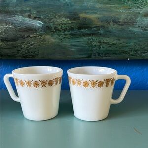 # 2 Vintage Pyrex Butterfly Gold 8 oz Mug